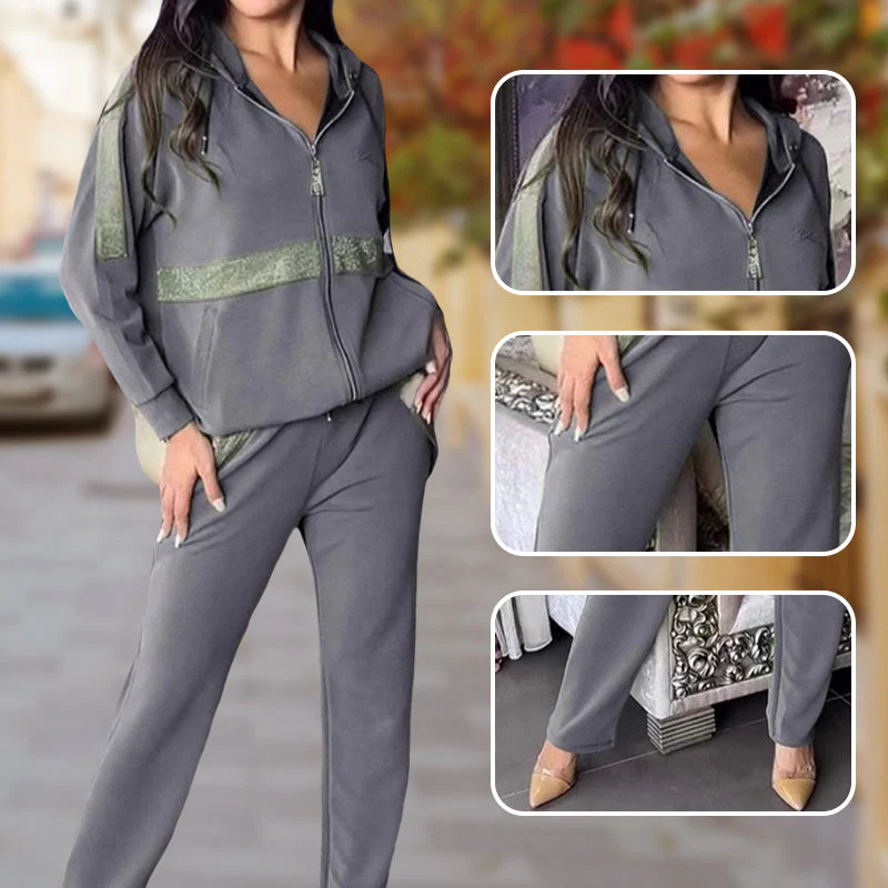 🎅Christmas 50% off sale💥Women's Sequins -Embellished Solid Color Casual 2-piece Set - Image 7
