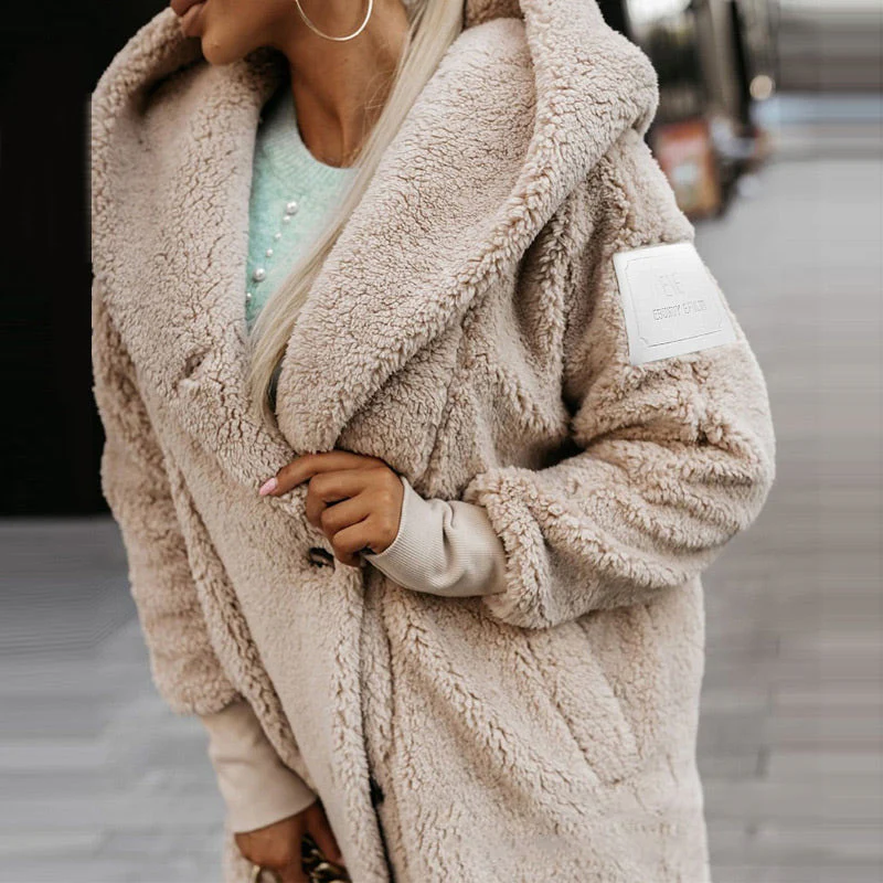 Women's Soft Fuzzy Hooded Jacket with Pockets - Image 2