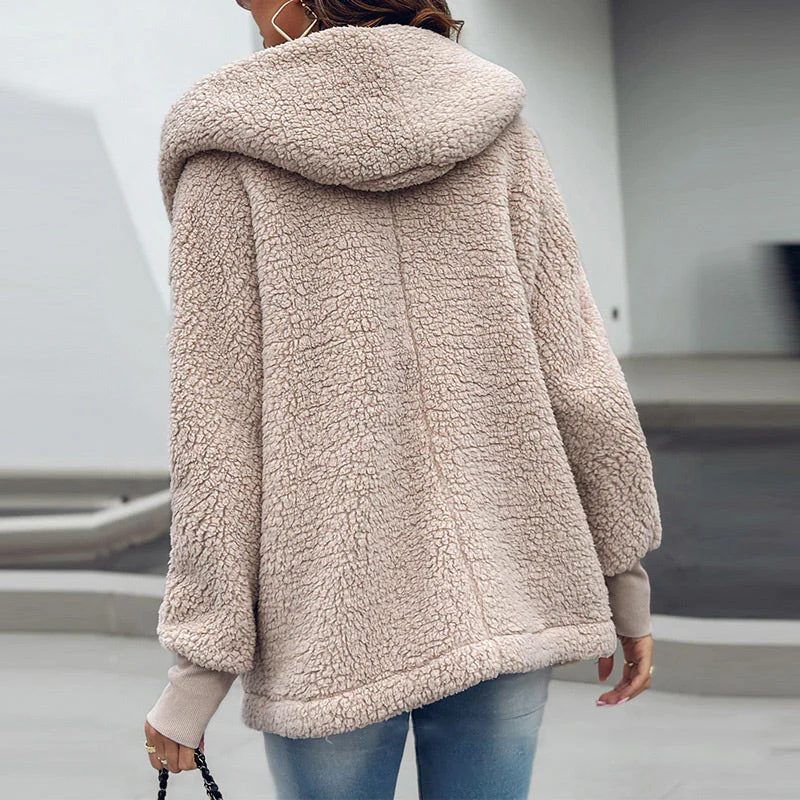 Women's Soft Fuzzy Hooded Jacket with Pockets - Image 3