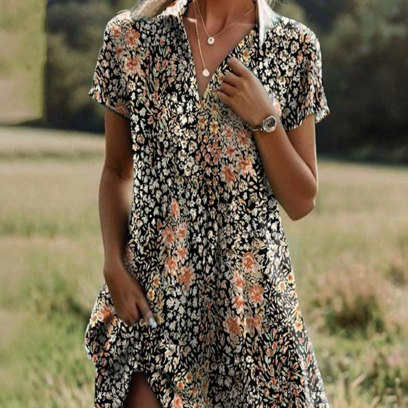 🥰New Year Specials🥰Women's Stylish Printed Casual V-Neck Dress - Image 2