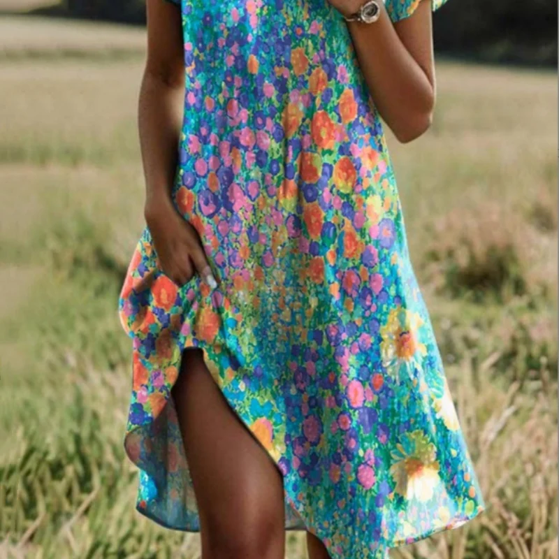 🥰New Year Specials🥰Women's Stylish Printed Casual V-Neck Dress - Image 7