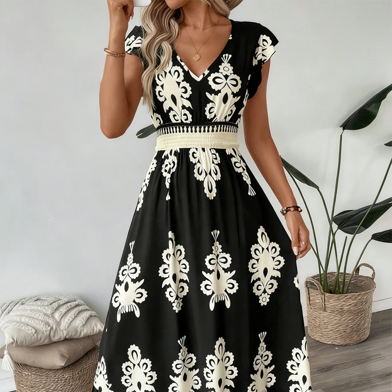 👗New arrival 40% OFF!🏖️Women's V-Neck Baroque Print Flowy Maxi Dress - Image 12