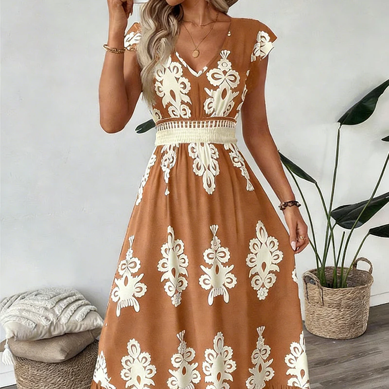 👗New arrival 40% OFF!🏖️Women's V-Neck Baroque Print Flowy Maxi Dress - Image 13