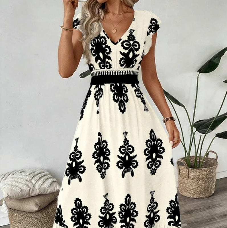 👗New arrival 40% OFF!🏖️Women's V-Neck Baroque Print Flowy Maxi Dress - Image 14