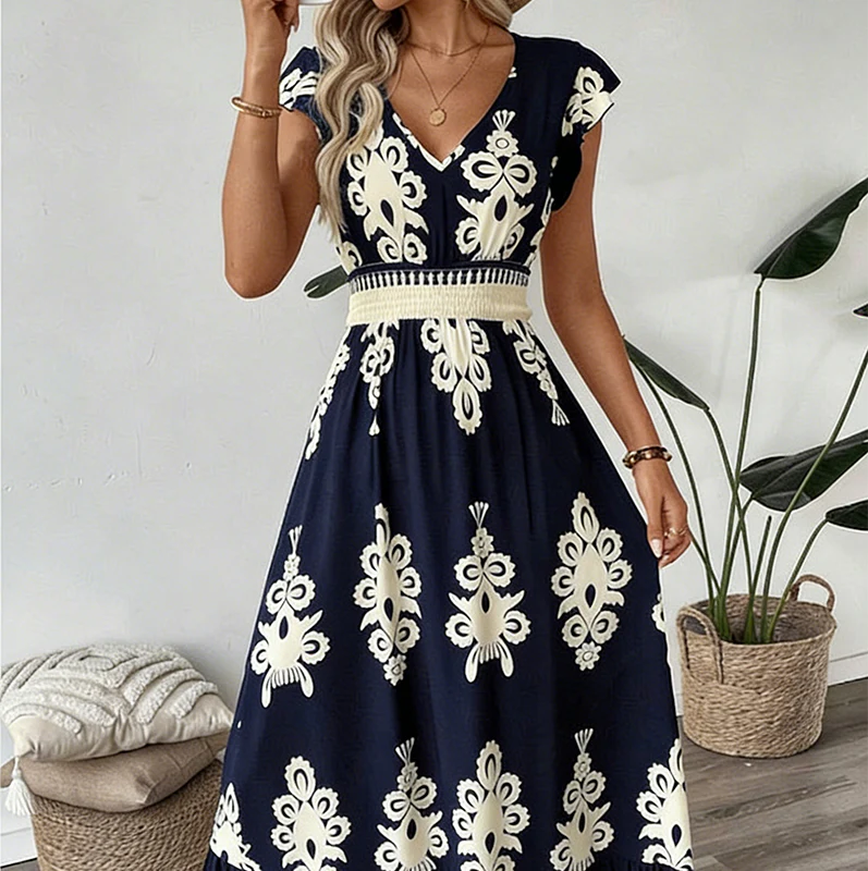👗New arrival 40% OFF!🏖️Women's V-Neck Baroque Print Flowy Maxi Dress - Image 15