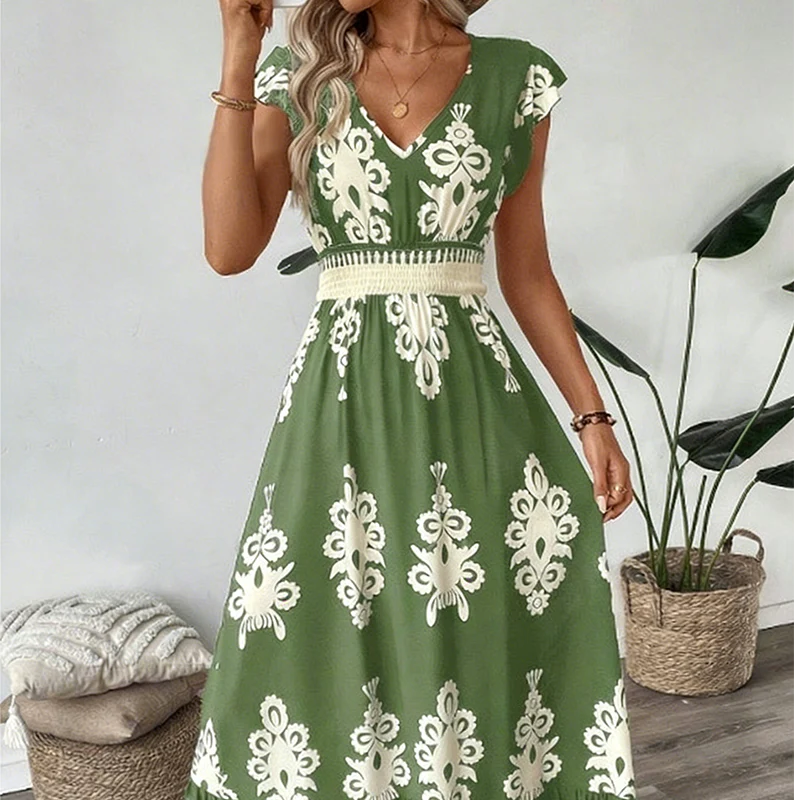 👗New arrival 40% OFF!🏖️Women's V-Neck Baroque Print Flowy Maxi Dress - Image 16