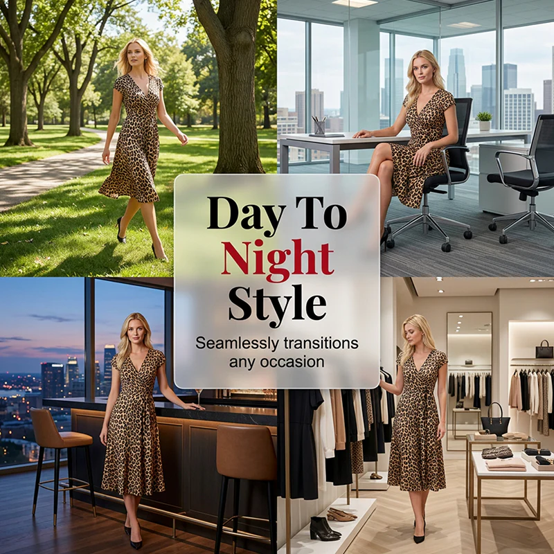 👗New arrival 40% OFF!🥰Women's V-Neck Leopard Print Dress - Image 10