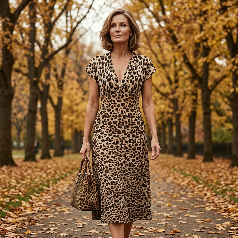 👗New arrival 40% OFF!🥰Women's V-Neck Leopard Print Dress - Image 6